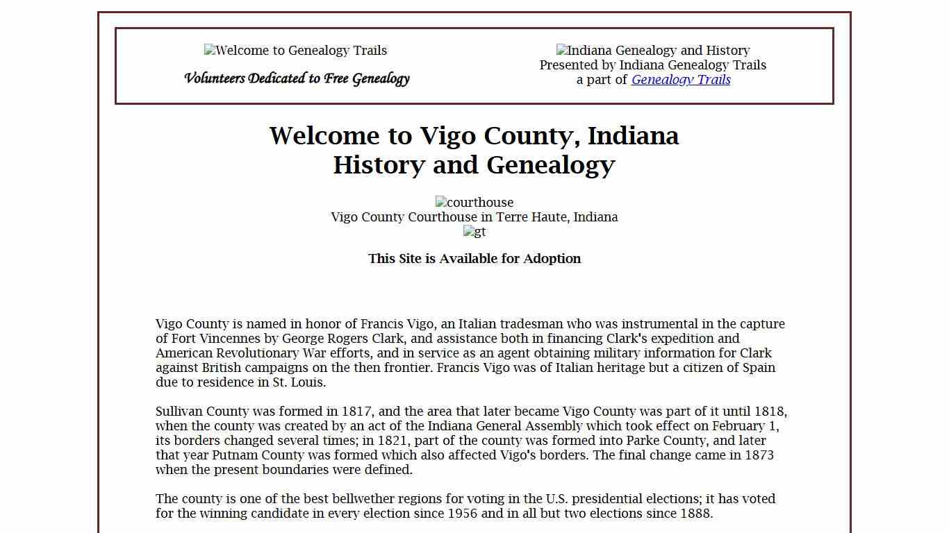 Vigo County, Indiana Genealogy and History